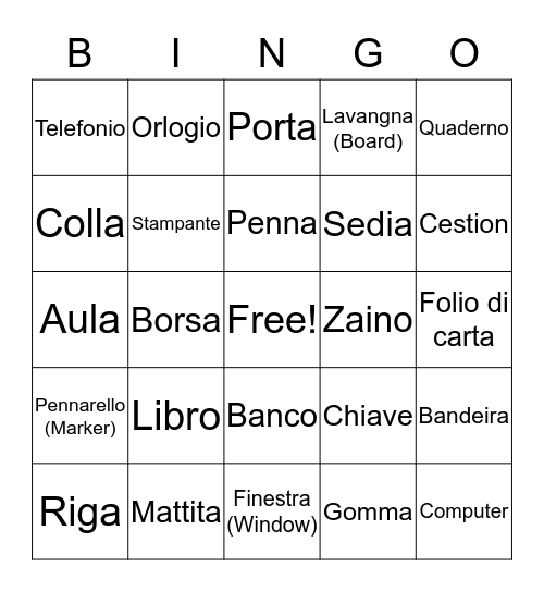 Italian bingo card Bingo Card