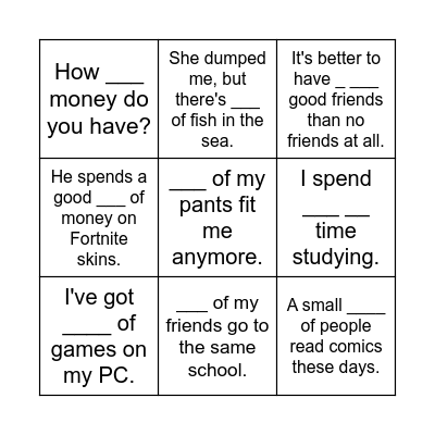 Quantifiers Bingo Card