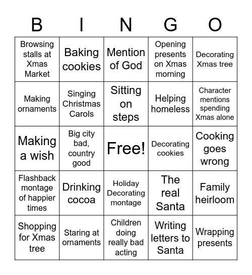 Xmas Movie Bingo Card