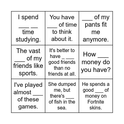 Quantifiers Bingo Card