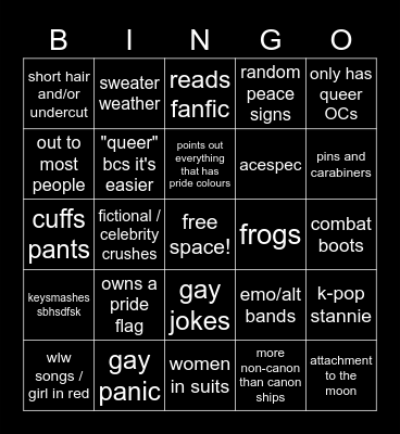my gay culture Bingo Card