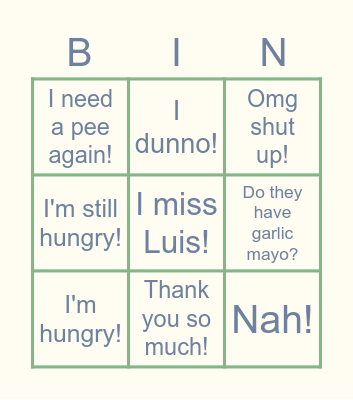 Rachel Bingo In The Bungo Bingo Card