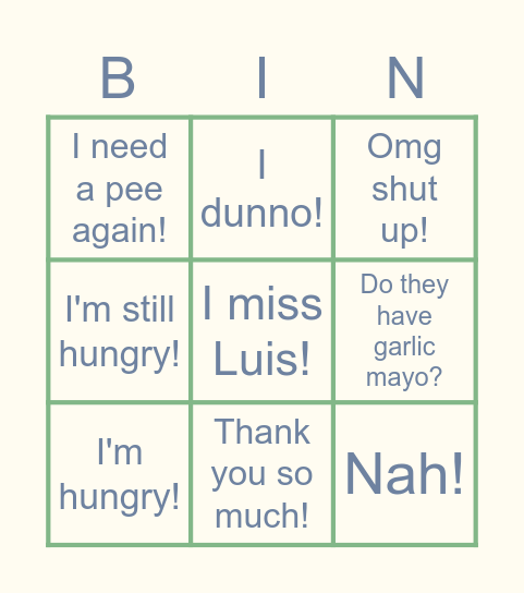 Rachel Bingo In The Bungo Bingo Card