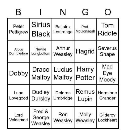 Harry Potter Bingo Card