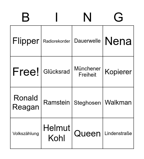 80iger Jahre Bingo Card