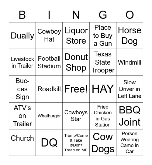 Texas Bingo Card