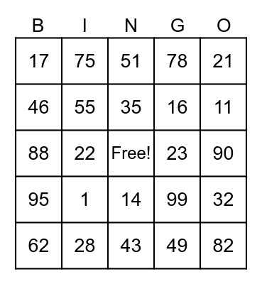 scratchcard Bingo Card
