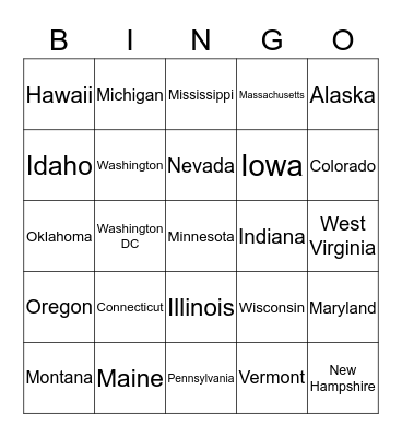 United States Bingo Card