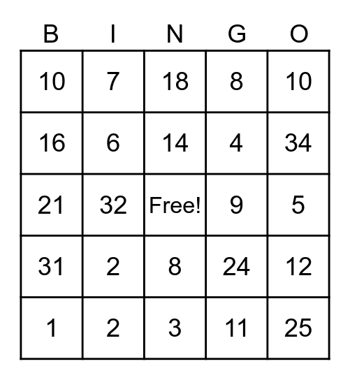 1° Chamada Bingo Card