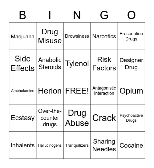 Drug Abuse Bingo! Bingo Card