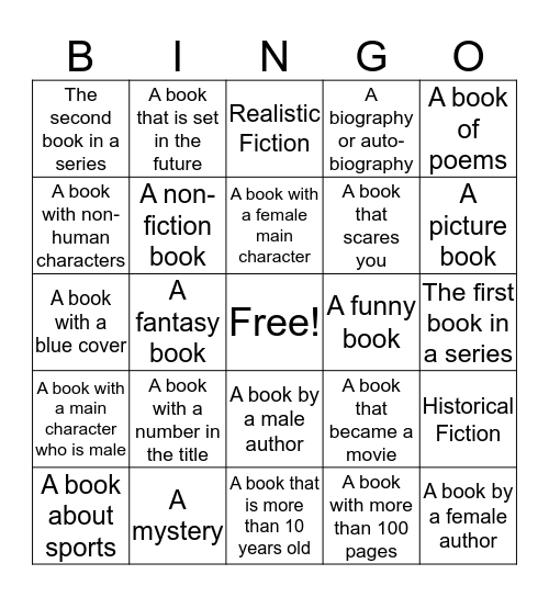 SAIL Book Bingo Gr. 3-6 Bingo Card