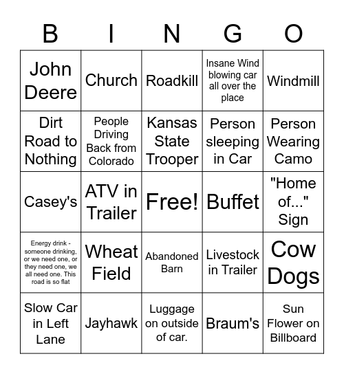 Kansas Bingo Card