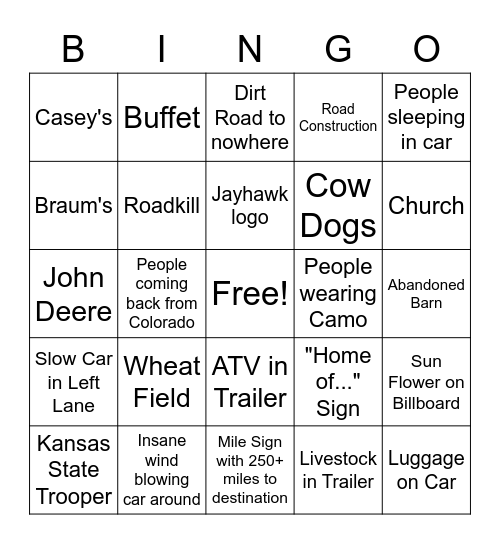 Kansas Bingo Card