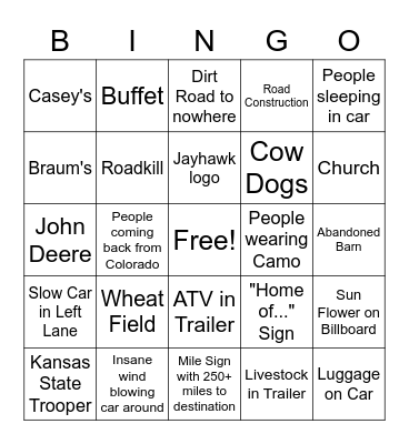 Kansas Bingo Card