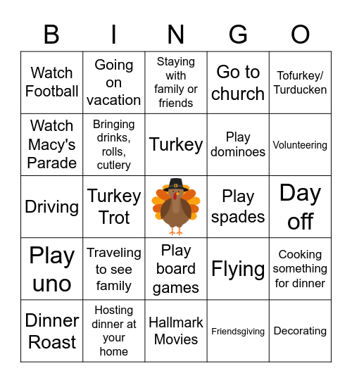 Thanksgiving 2022 Bingo Card