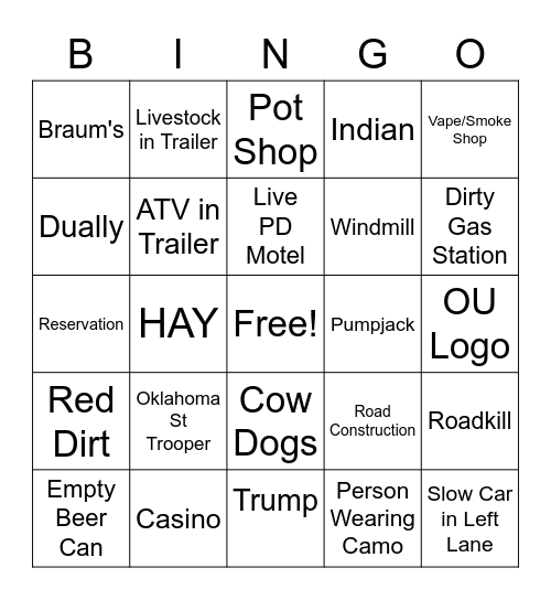 Oklahoma Bingo Card