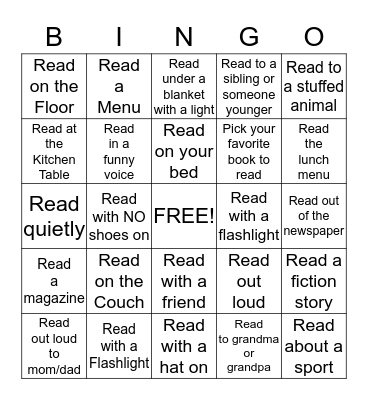 November/December - 15 minutes for each box Bingo Card