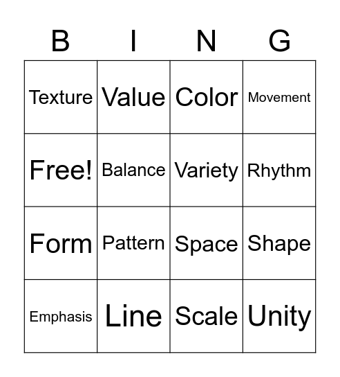 Elements and Principles of Art Bingo Card