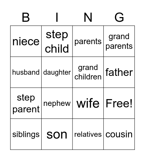 Family Members Bingo Card