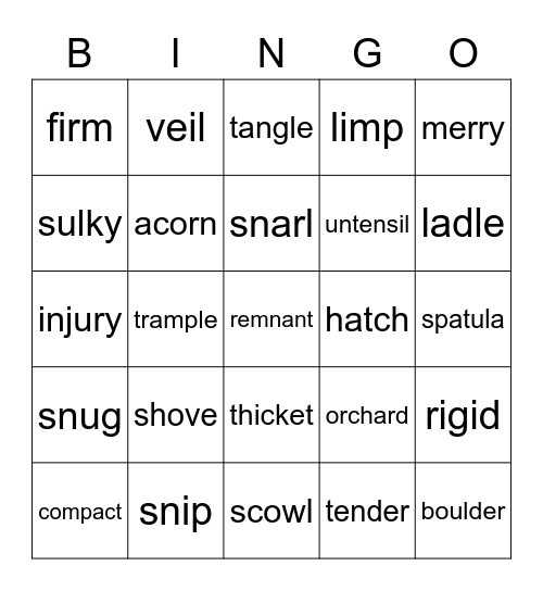 Word Master Words Bingo Card