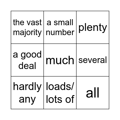 Quantifier Bingo Card