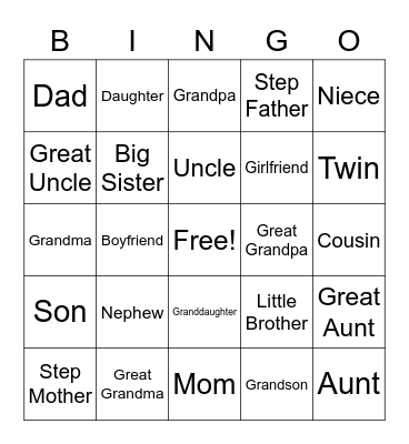 Family Matters Bingo Card