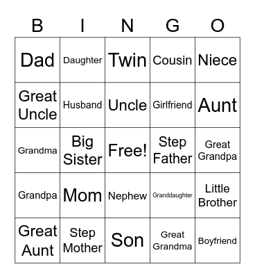 Family Matters Bingo Card