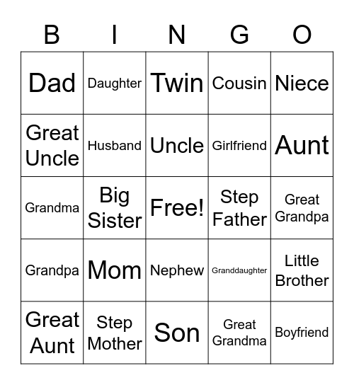 Family Matters Bingo Card