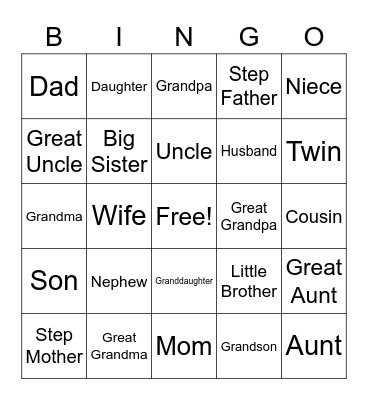 Family Matters Bingo Card