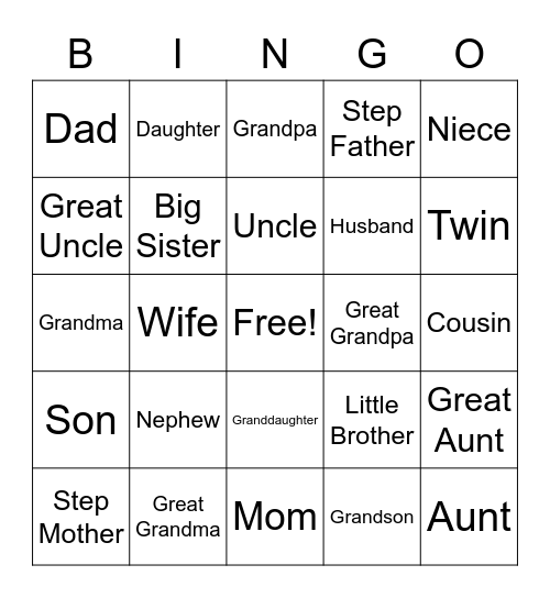Family Matters Bingo Card