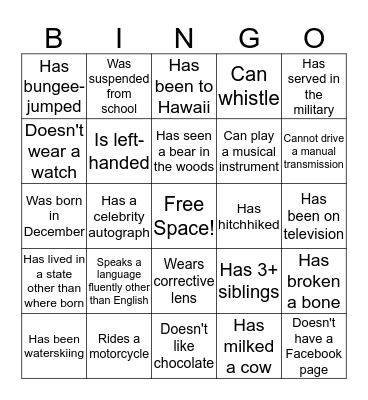 Find someone who... Bingo Card