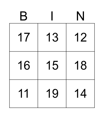 TEEN-time BINGO Card