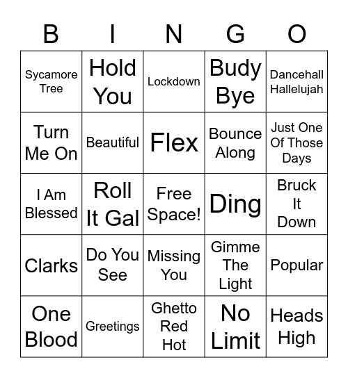 Dancehall Music Bingo Card