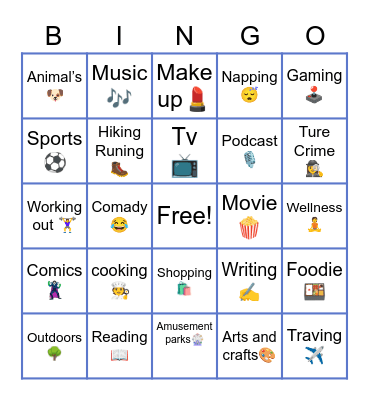 😊Share your Hobbies😊 Bingo Card