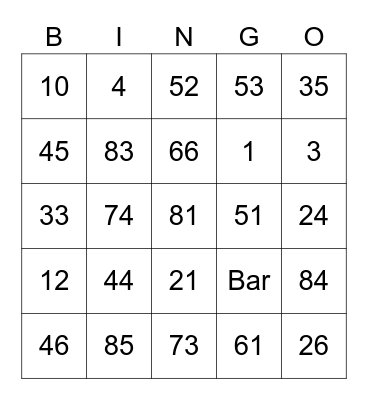 Floor Chart Bingo Card