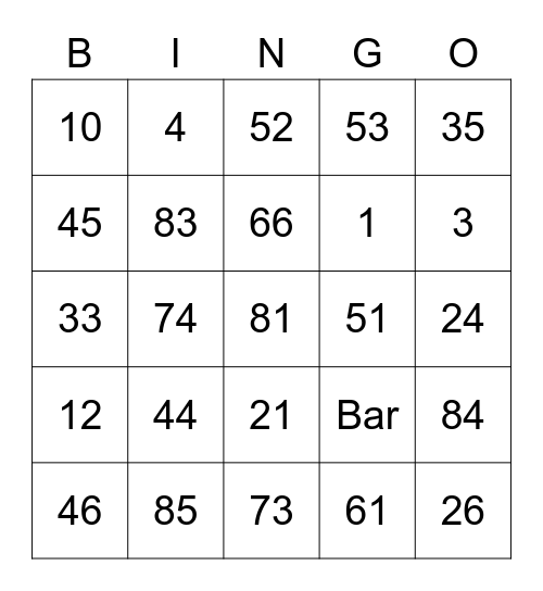 Floor Chart Bingo Card