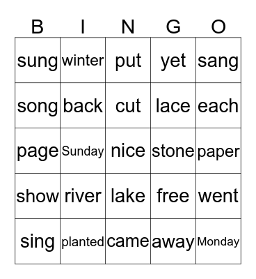 Spelling Practice 11  Bingo Card