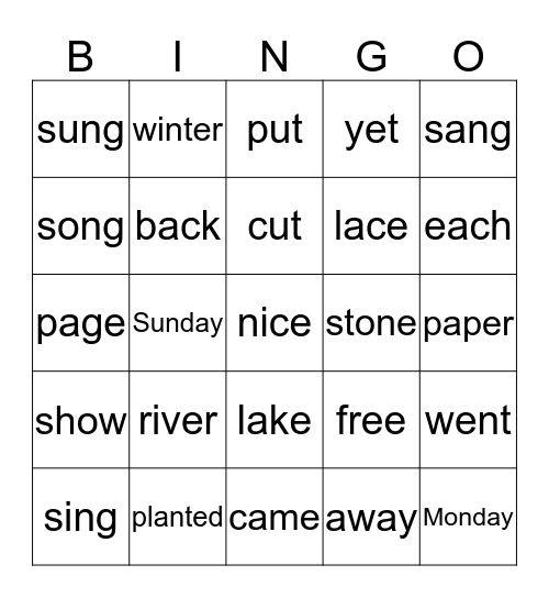Spelling Practice 11  Bingo Card