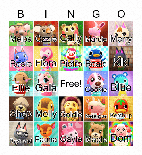 Jenny 'n Lizzie Animal Crossing BINGO Card