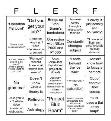 Flat Earth Bingo Card
