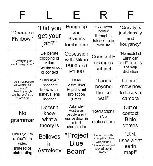 Flat Earth Bingo Card