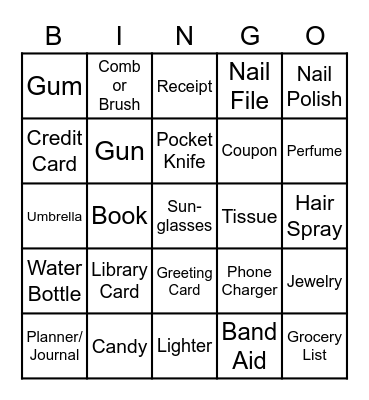 Purse Bingo Card