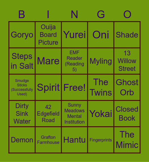 Phasmophobia Bingo Card