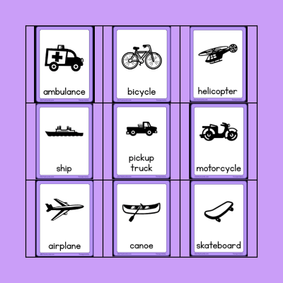 Transportation Bingo Card