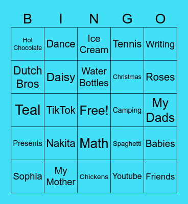 Aspens Favorite Things! Bingo Card