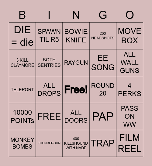 Kino Bingo Card