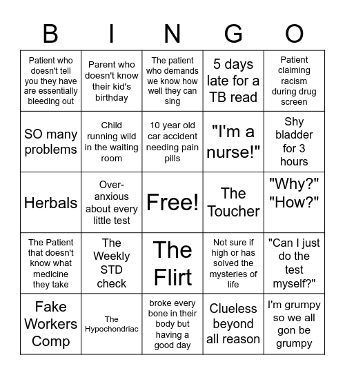 Urgent Care Edition Bingo Card