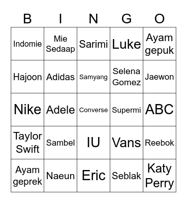 HJ Bingo Card