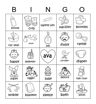 AVA'S BABY SHOWER Bingo Card