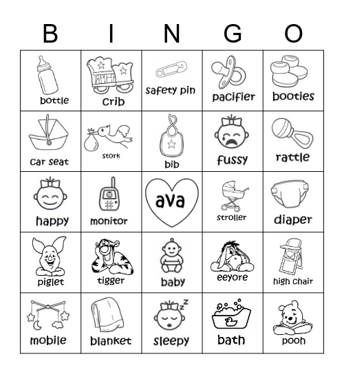 AVA'S BABY SHOWER Bingo Card
